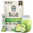 Salud 2-in-1 Hidratācijas paciņas + immunīcijas elektrolītu pulveris, zāģmateriālu laims - Agua Fresca dzēriens Mix, plūškoka ogas, bez piena un sojas, ne-GMO, bez glutēna, vegans, zems kaloriju saturs, 1g cukura (15 Kalpojumi)