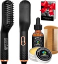 Bārda taisnotājs w/Beard Oil & Balm & Guide E-Book,Upgraded 3 in 1 Matu taisnotājs birste Bārda taisnotājs Comb,Unikāla zeķu stumbers Dāvanas vīriešiem Viņu tētis Vīrs Dzimšanas diena Ziemassvētku dāvanas