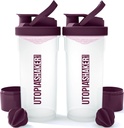 Utopia Home Shaker Pudele 2 Pack - 24 Ounce Plastic Protein vai Cocktail Shaker Pudele pirms un pēc treniņa ar Twist & Lock Olbaltumvielu kastes uzglabāšana (Clear/Plum)