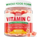 Organic vitamīns C Gumies 120mg pieaugušajiem, bez cukura, ikdienas imūnās aizsardzības, Raw Antioxidant, 100% Viss pārtikas košļājamā C vitamīna Papildinājums no 1200mg Ogas un augļi kolagēna, Vegan, 60 grāfi