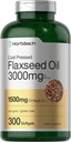 Horbäach Linsēklu eļļa Softgel Kapsulas 3000mg - 300 Skaits - Augsta potence - ar Omega 3 6 9 -- Ne-GMO, bez lipekļa -- Auksti presētas Linsēklas