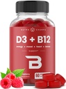 NutraChamps vitamīns D3 & B12, Metil B12 Gumijas pieaugušajiem un bērniem, uzlabots ar vitamīnu D 3 & B9 Vitamīnu Folāts, Dabas enerģija, Mood, Metabolisms un Fokuss, Avenes, 60 Gumijas