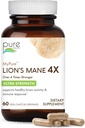 PURE ESSENCE LABS MyPure Lion's Mane 4X - Ultra Strength Smadzeņu atbalsts Papildinājums ar 6:1 Karstā ūdens ekstrakts & 10:1 Izraksts kognitīvajai veselībai, Focus, Memory & Garīgā skaidrība, 60 kapsulas