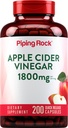 Piping Rock Apple Sidra Etiķis Kapsulas 1800 mg    - 200 Tabletes - Izteikta formula - ACV papildinājums vīriešiem un sievietēm - Ne-GMO, bez lipekļa